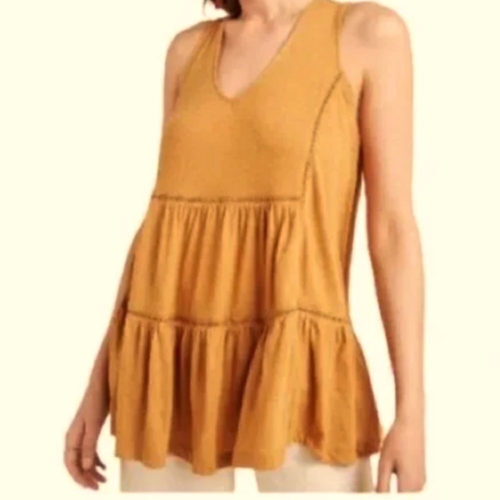 Anthropologie Gold Sleeveless Tiered Tank Top